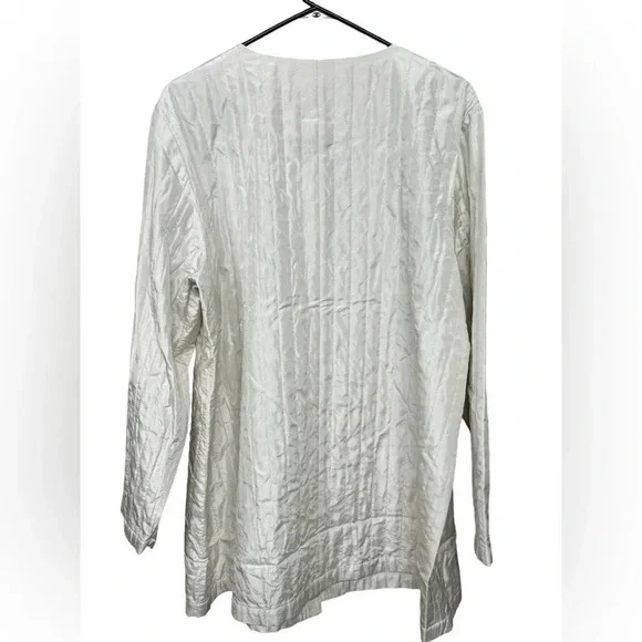 Eileen Fisher Silk Habutai Quilted Round Neck Jacket in Bone Color NWT Size XL - Picture 9 of 12